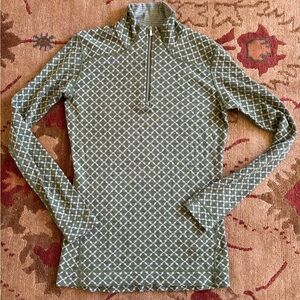 Smartwool Green patterned Long Sleeve Classic Thermal 100% merino 1/4 zip